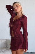 White Fox Your Status Long Sleeve Blouse Burgundy
