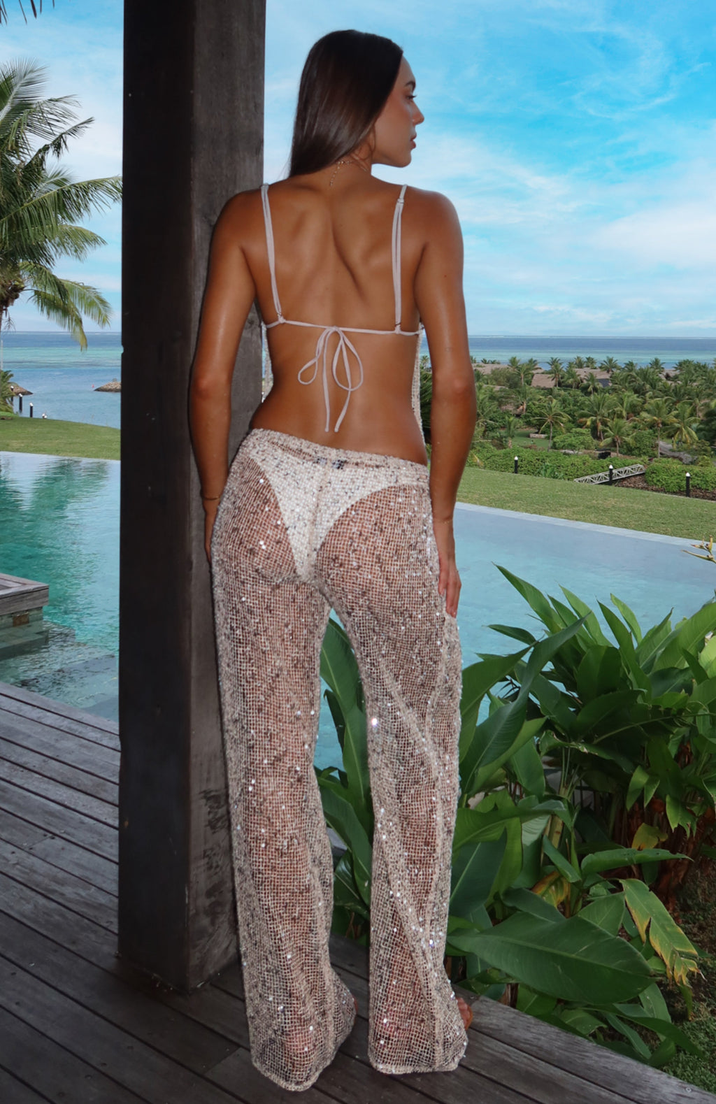 White Fox Horizon Sequin Pants Coconut