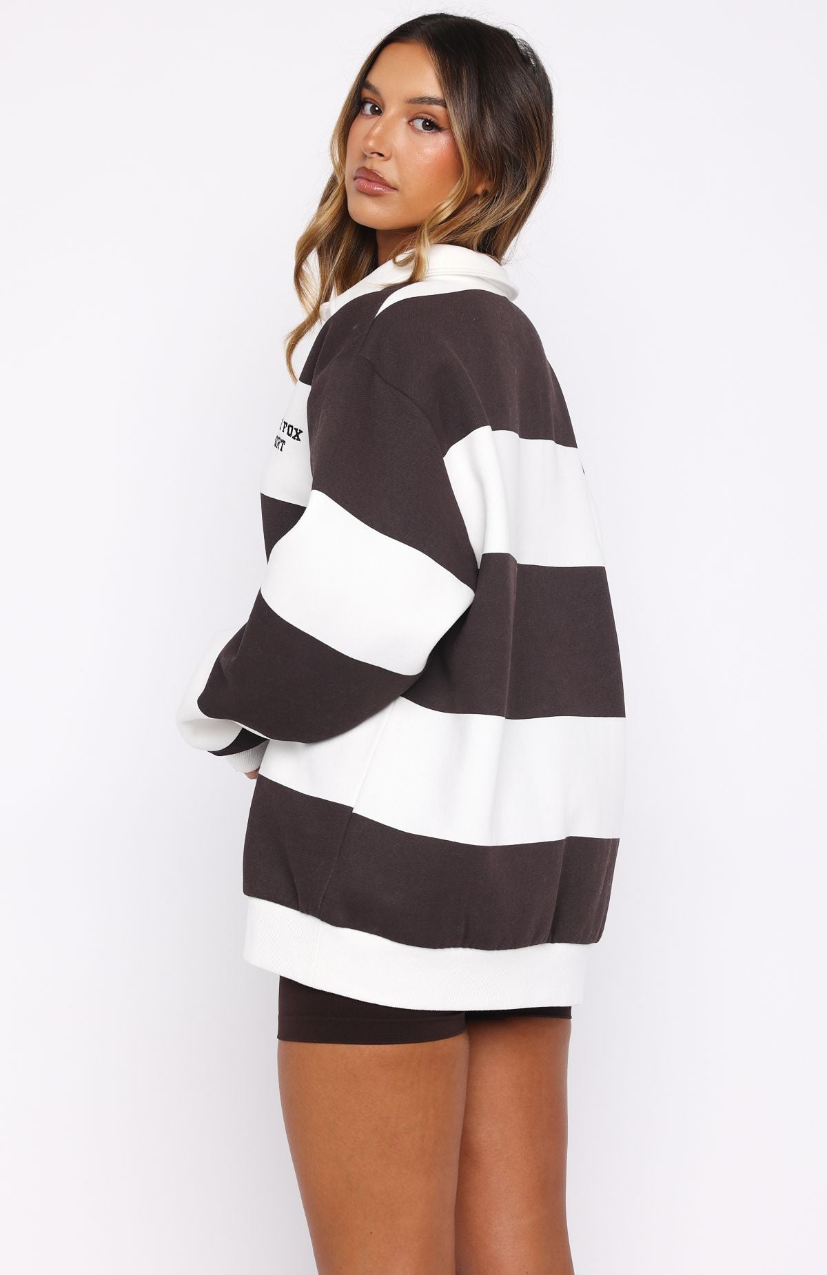White Fox Make It Known Oversized Henley Sweater Dark Chocolate