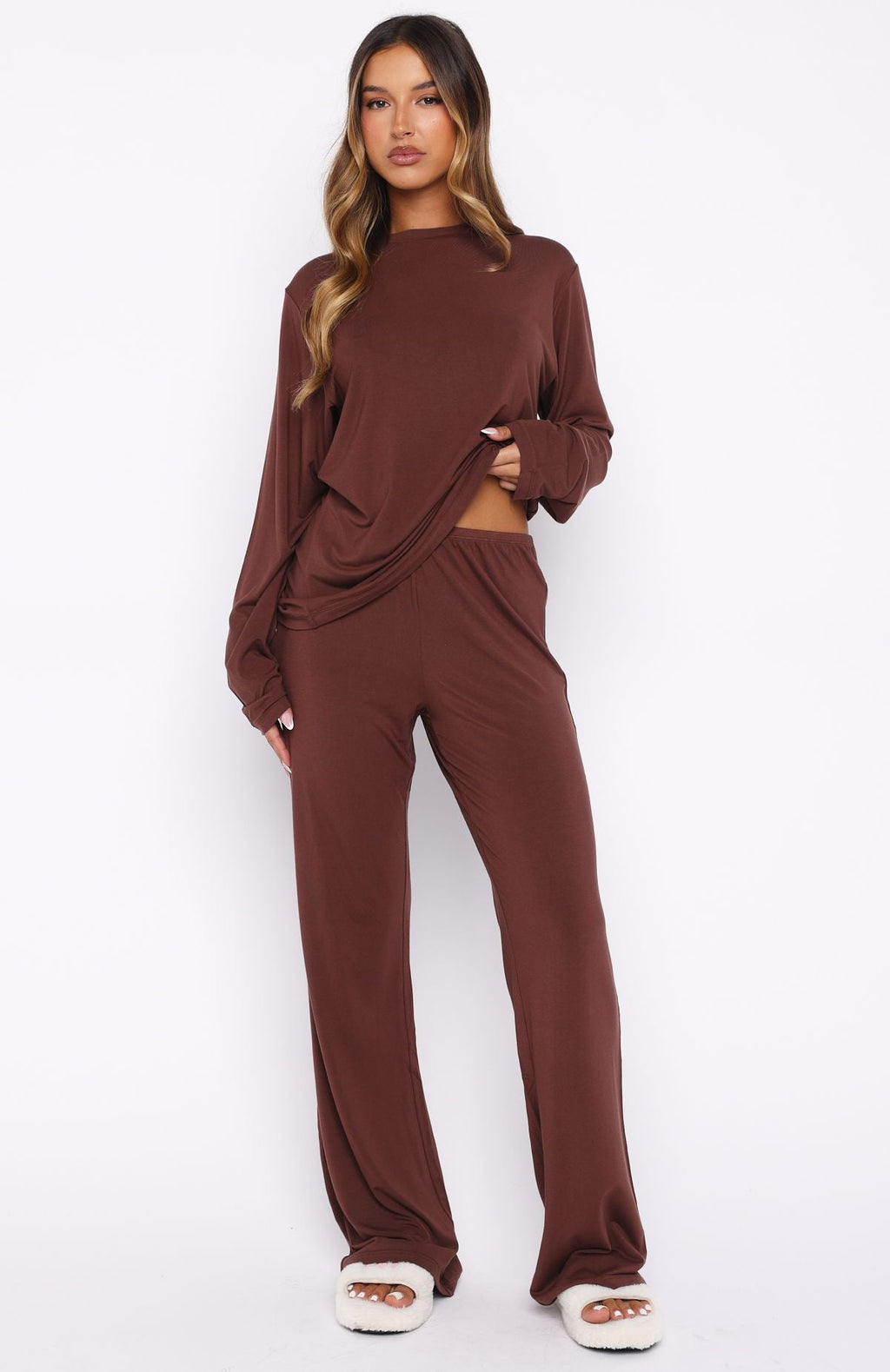 White Fox Slow Life Pyjama Pants Chocolate