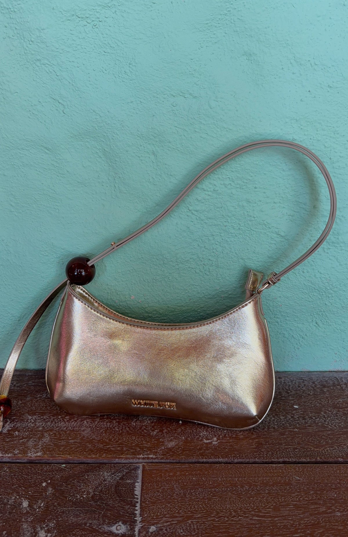 White Fox Lotus Shoulder Bag Light Gold PU