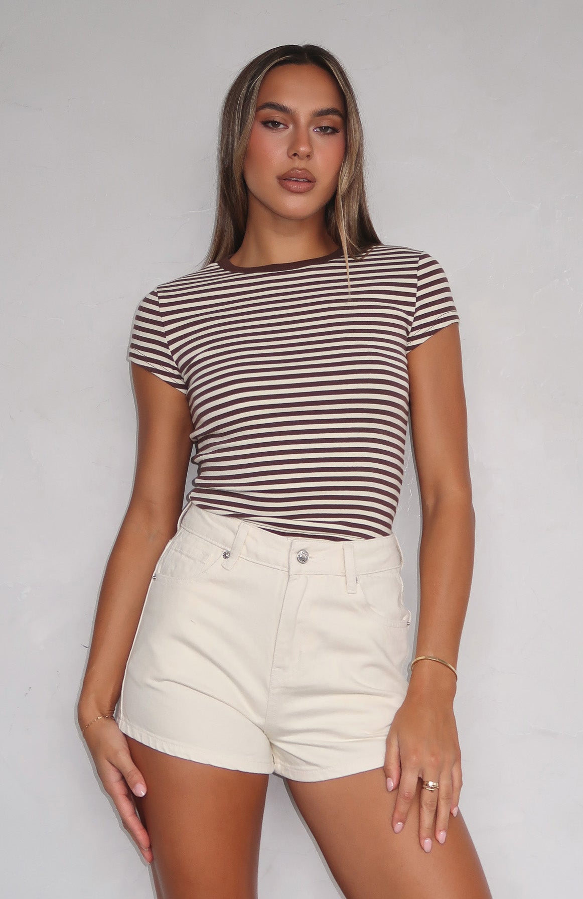 White Fox Emerson Denim Shorts Cream