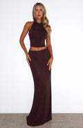 White Fox Prism Embellished Maxi Skirt Chocolate