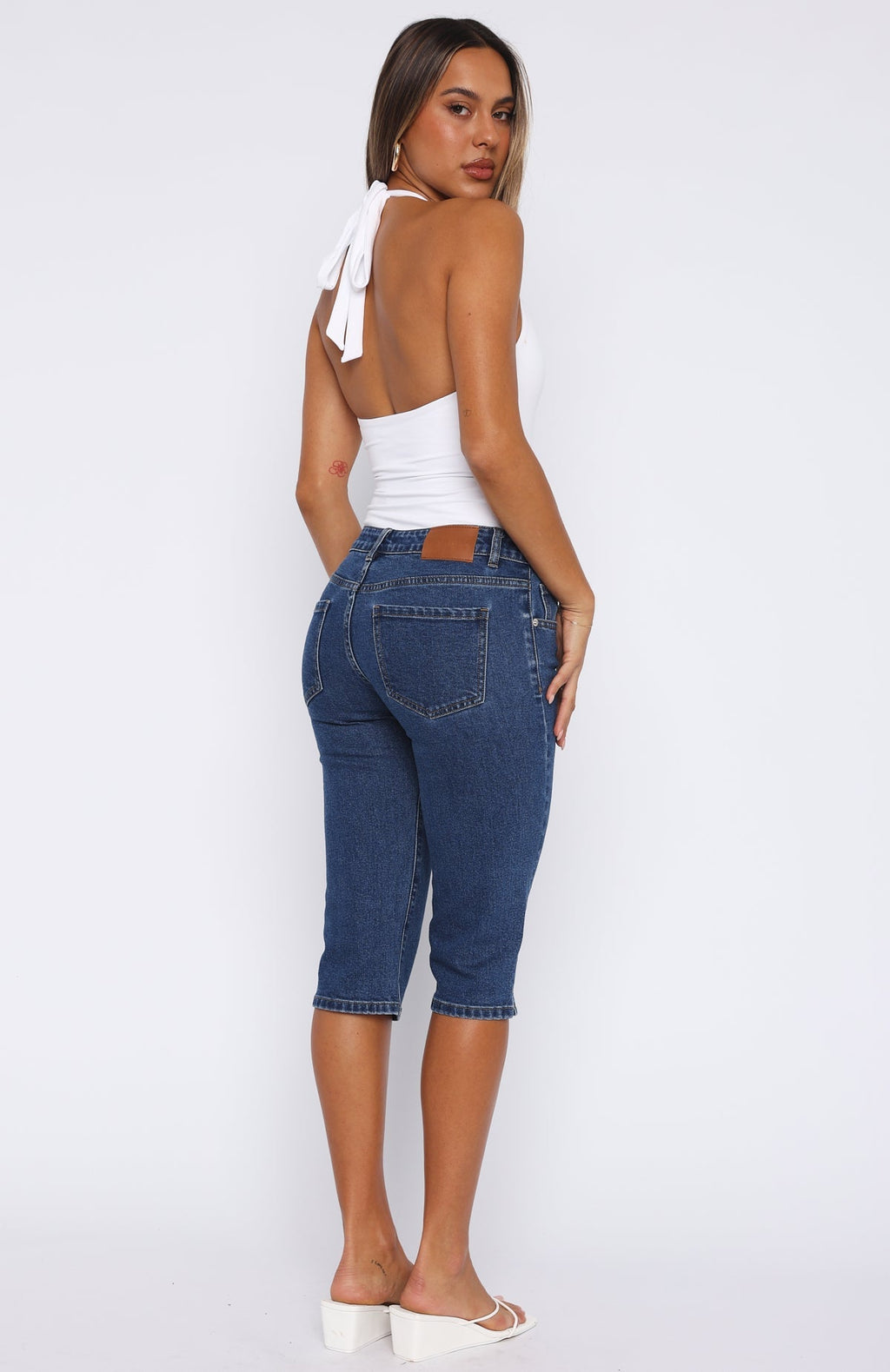 White Fox Annie Low Rise Capri Jeans Dark Blue