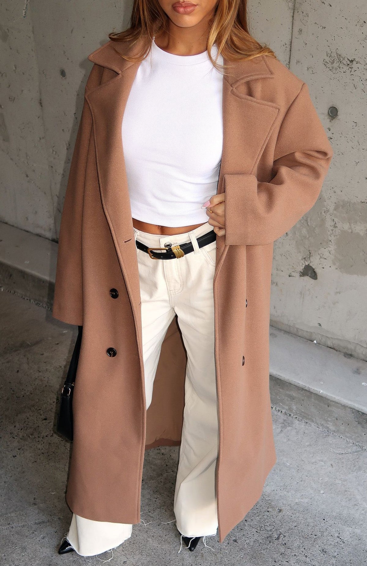 White Fox Modern Edge Oversized Coat Caramel