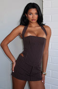White Fox Back To Business Halter Bustier Chocolate Pinstripe