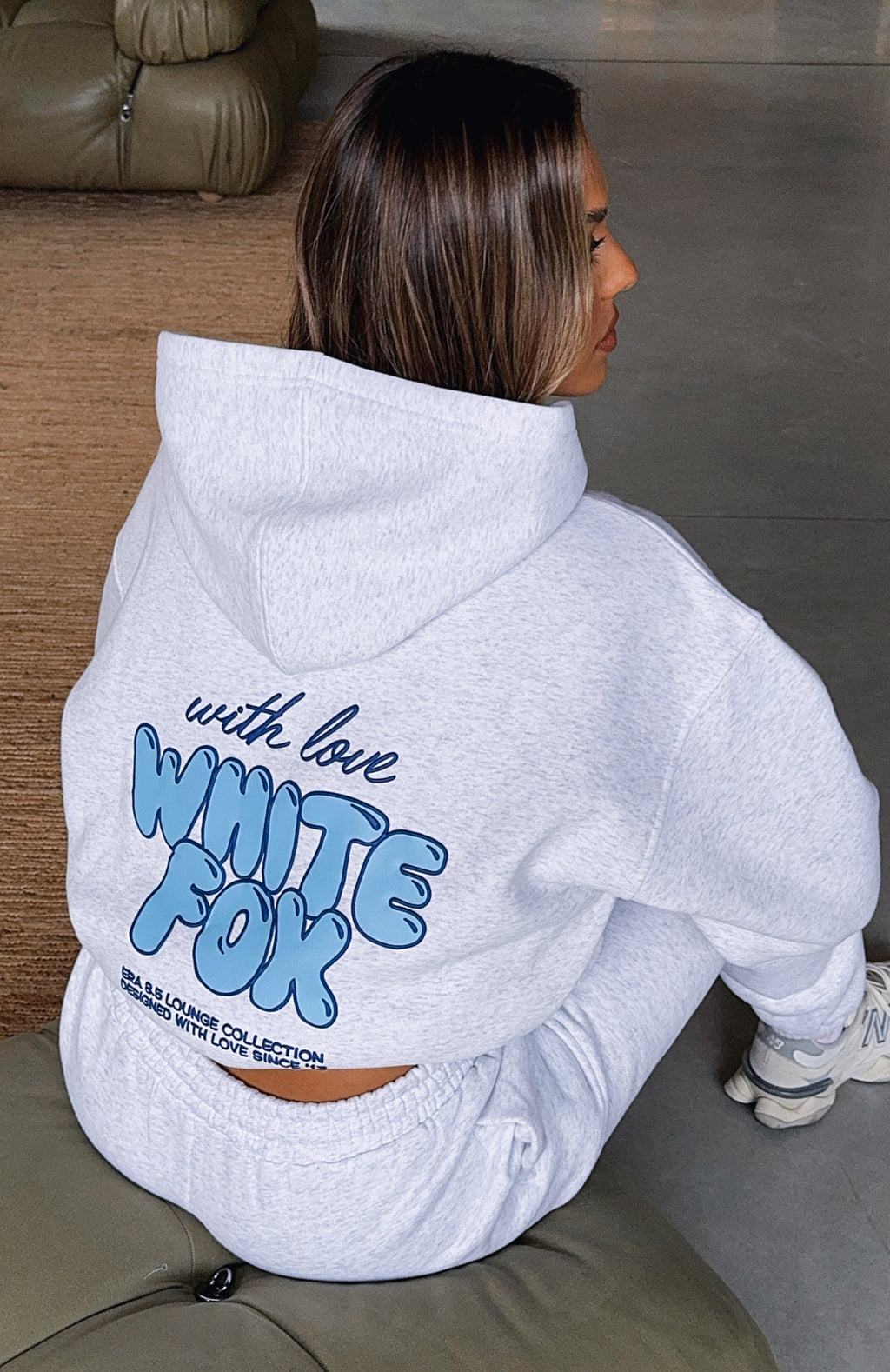 White Fox With Love Always Oversized Hoodie Grey Marle