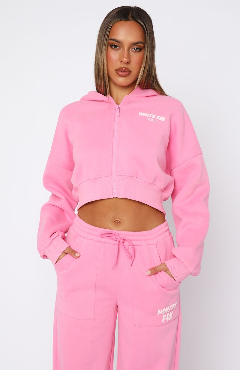 White Fox Offstage Cropped Zip Hoodie Bubblegum