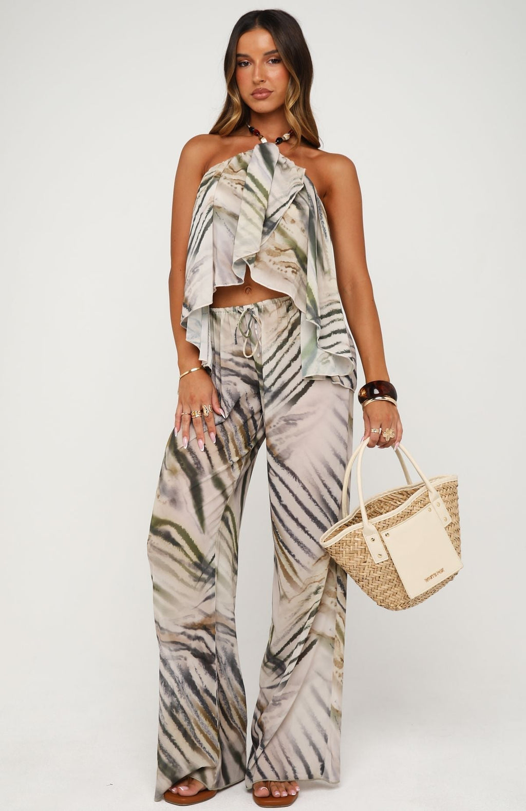 White Fox Eternally Lit Halter Top Stonewash