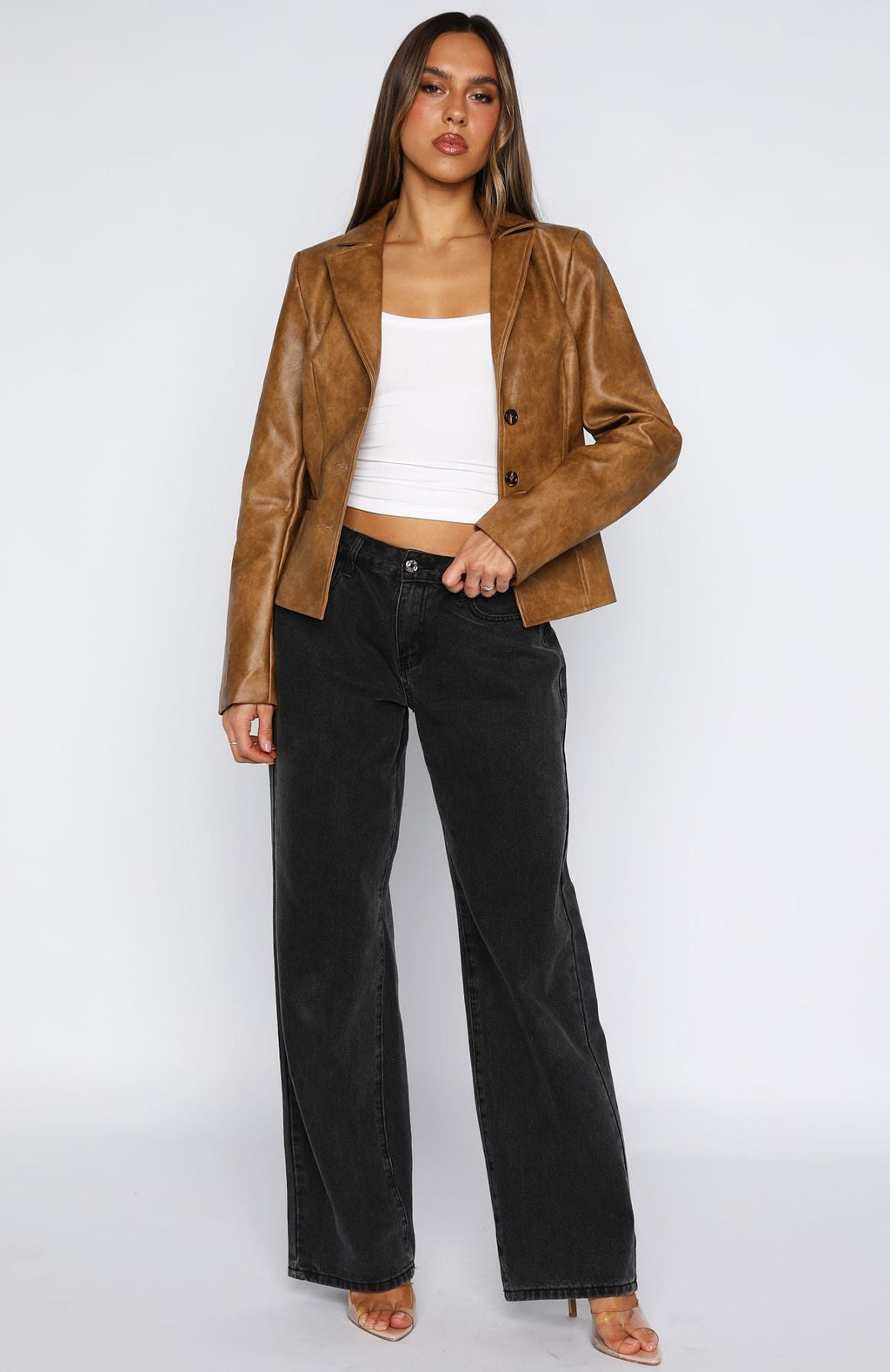 White Fox Classic Babe PU Jacket Tan