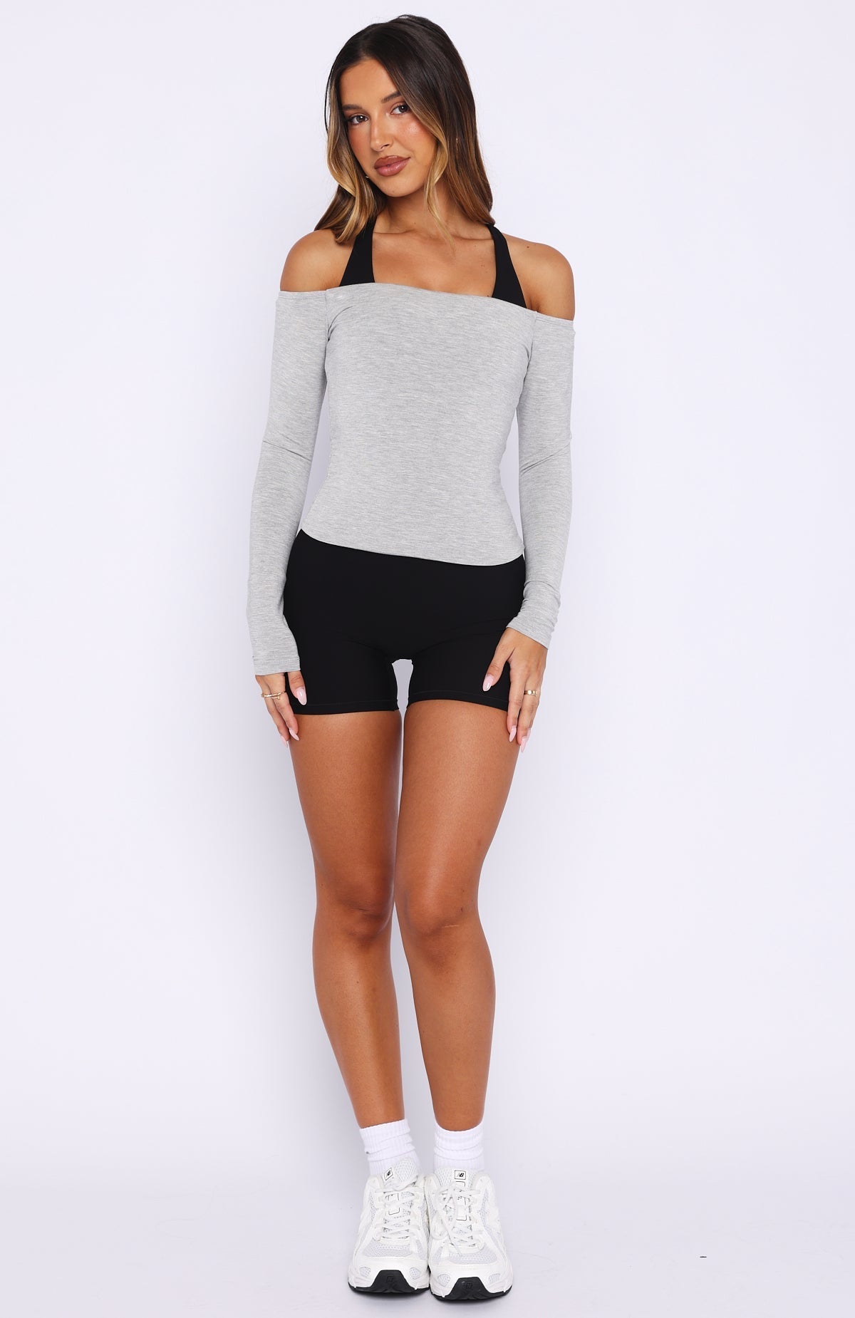 White Fox Mad For You Long Sleeve Top Grey Marle