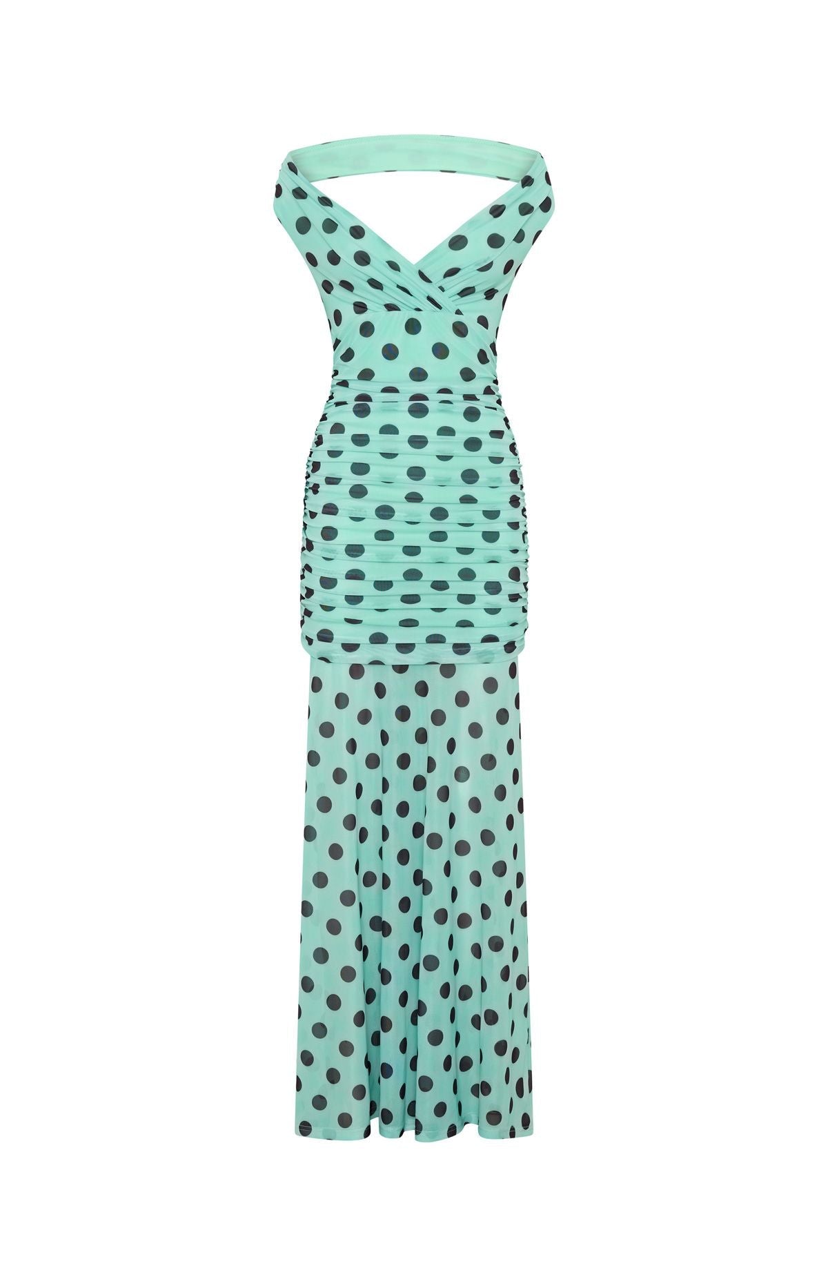White Fox Sweet And Chic Maxi Dress Aqua Polka Dot