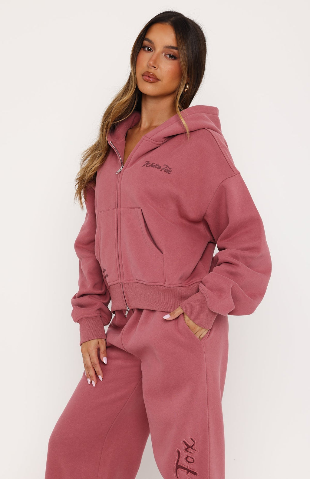 White Fox Studio 17 Willa Boxy Zip Front Hoodie Dusty Plum