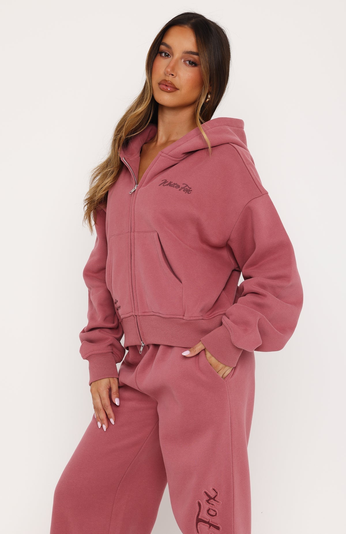 White Fox Studio 17 Willa Boxy Zip Front Hoodie Dusty Plum