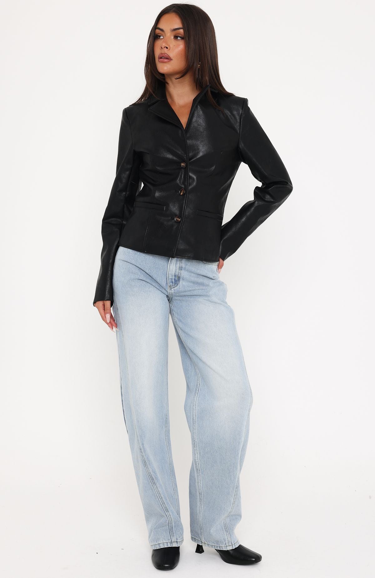 White Fox Classic Babe PU Jacket Black
