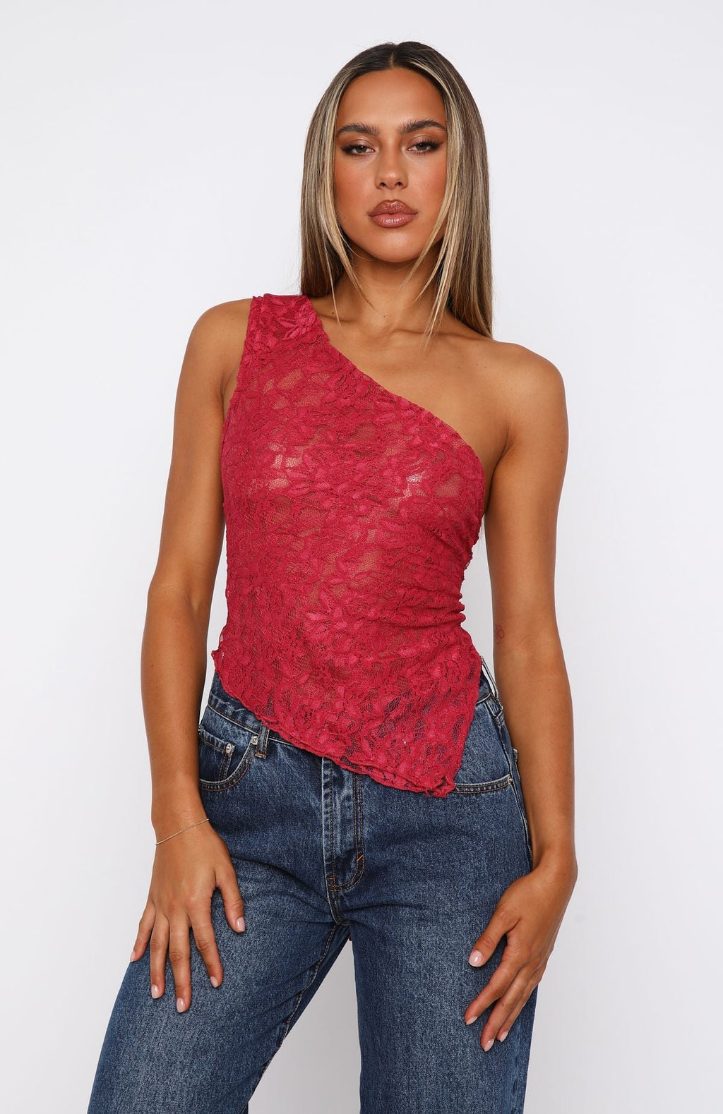 White Fox It's A Love Story Lace Top Berry