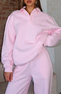 White Fox Chill Moves Oversized Henley Sweater Pink