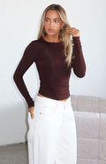 White Fox Game Over Long Sleeve Top Dark Chocolate