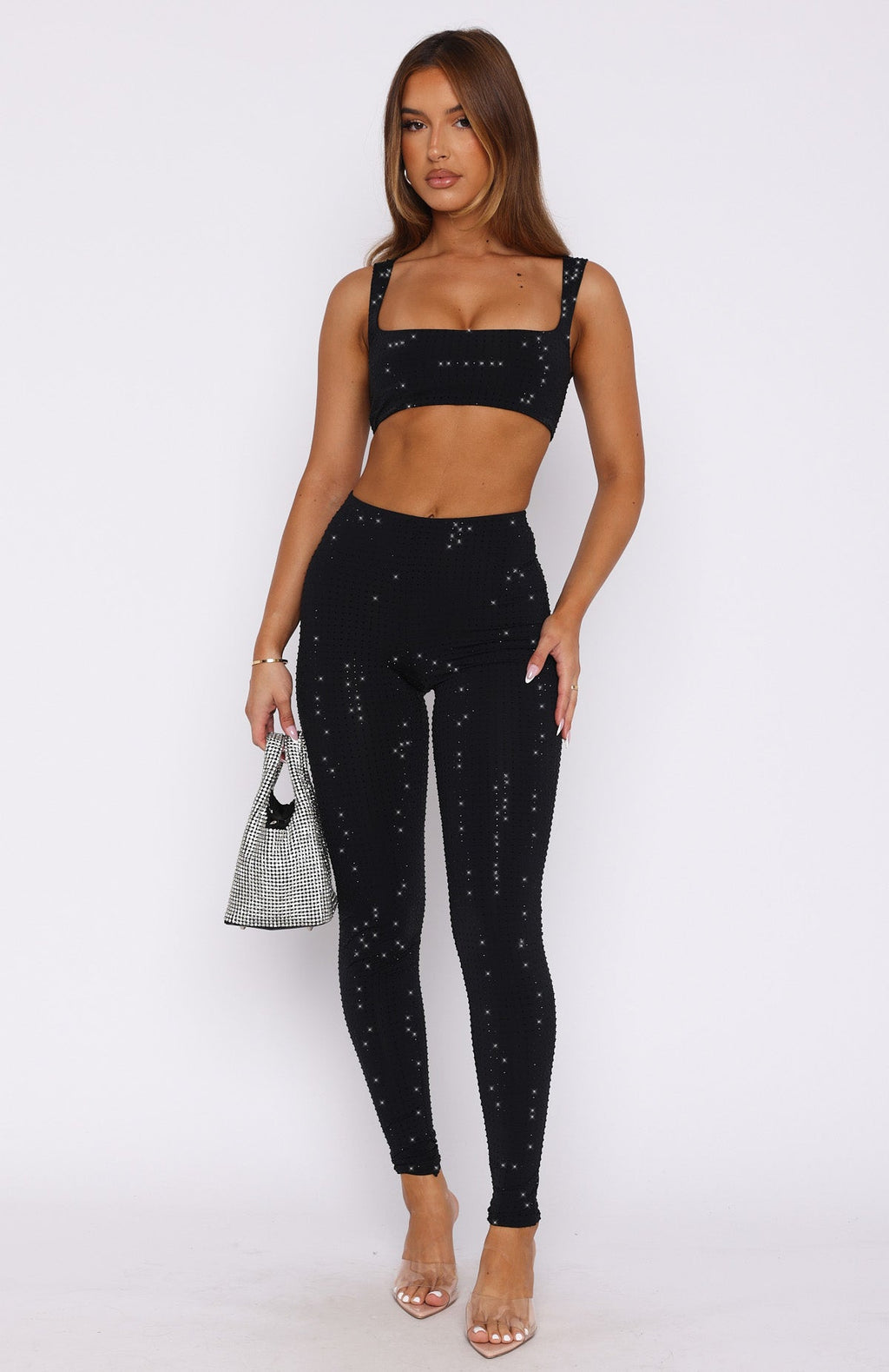 White Fox Running Late Embellished Pants Black
