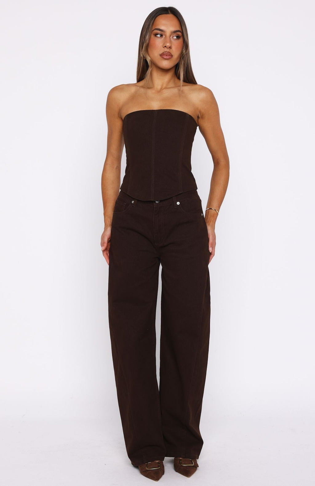 White Fox Be Mine Forever Denim Bustier Chocolate Wash