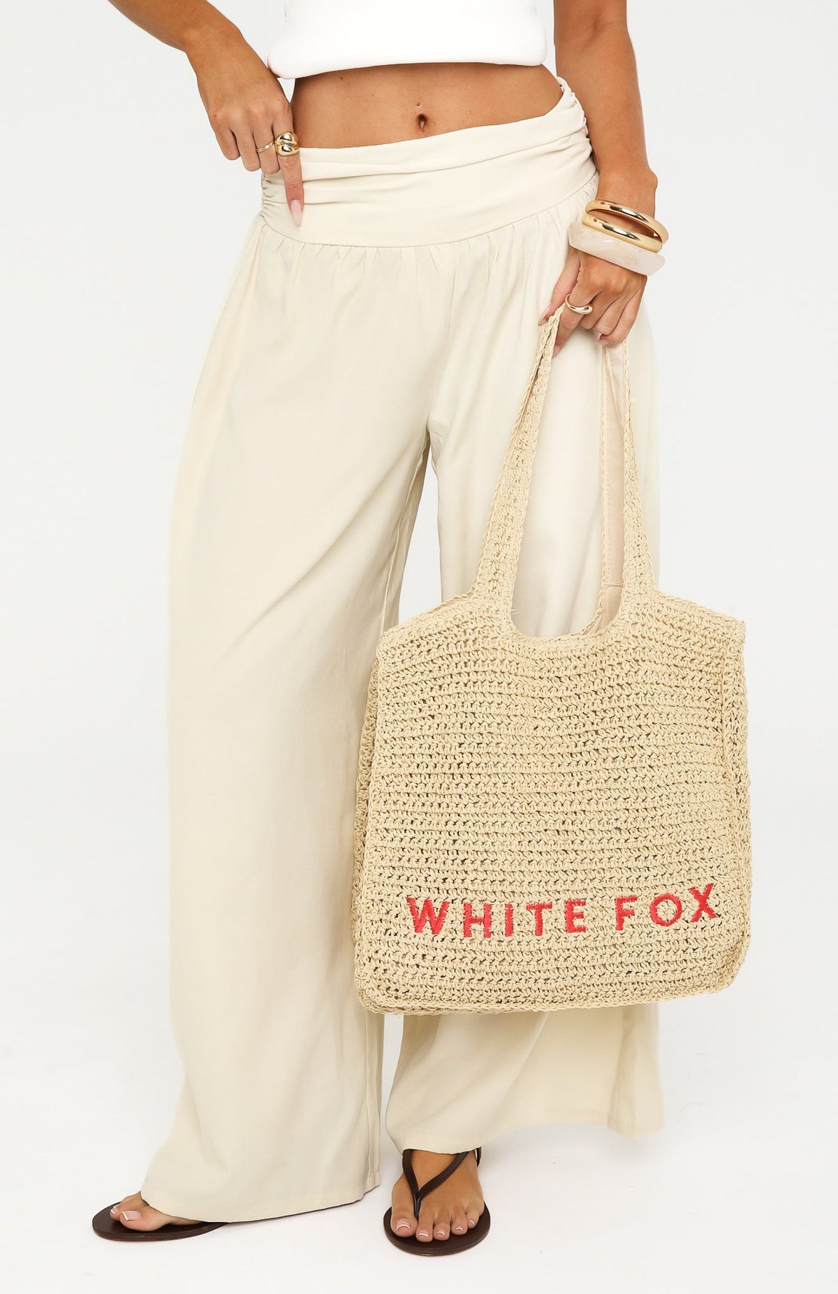 White Fox Tyrus Large Top Handle Bag Natural/Coral