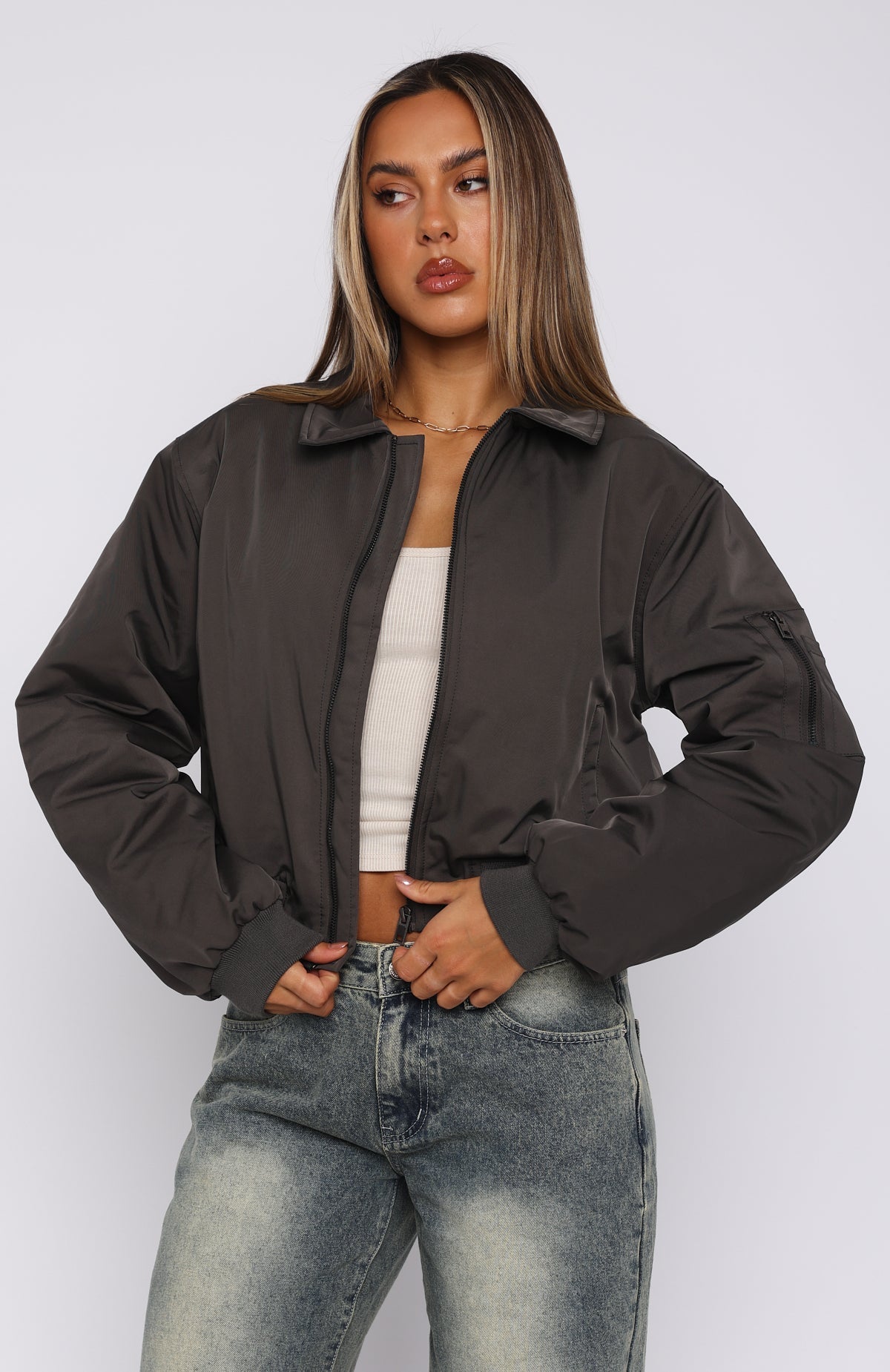 White Fox Something Forgotten Bomber Jacket Slate