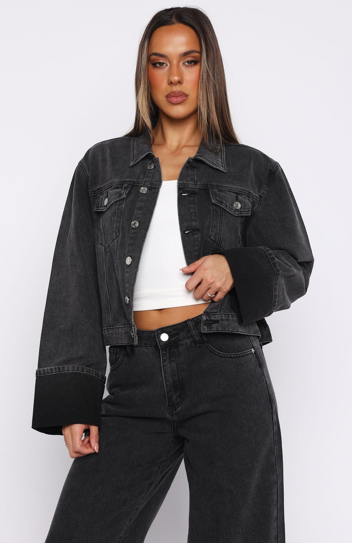 White Fox Charlotte Denim Jacket Black Acid