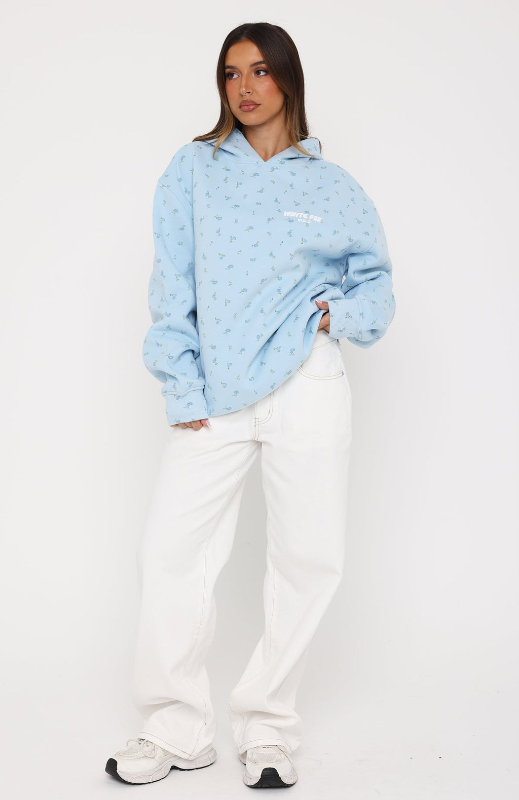 White Fox Offstage Printed Oversized Hoodie Blue Ditsy
