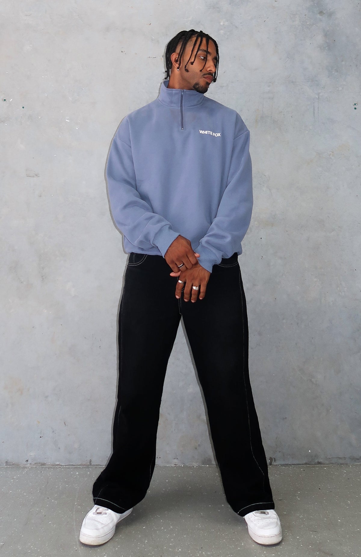 White Fox Core Classic Zip Front Sweater Ocean