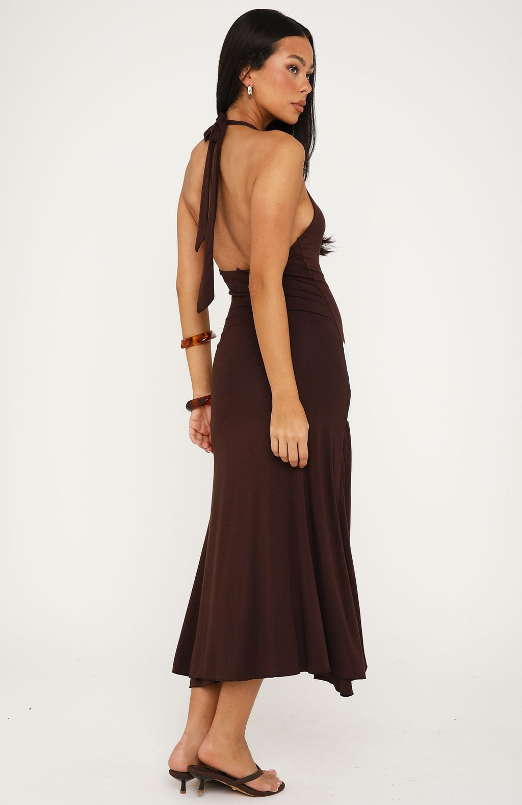 White Fox Simple Sweet Midi Dress Chocolate/Baby Blue