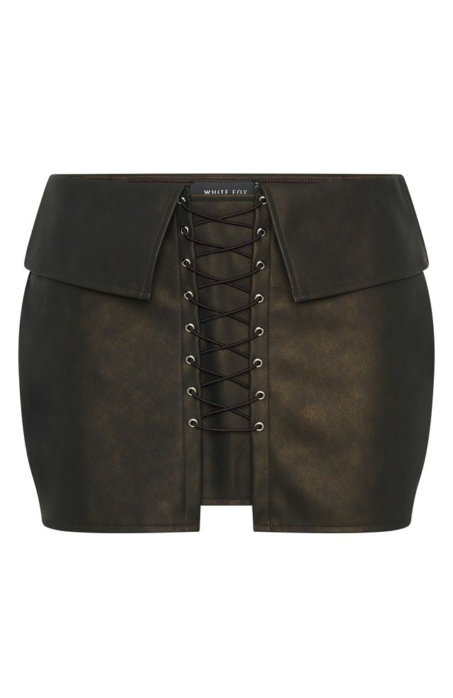 White Fox Falling Star PU Mini Skirt Chocolate
