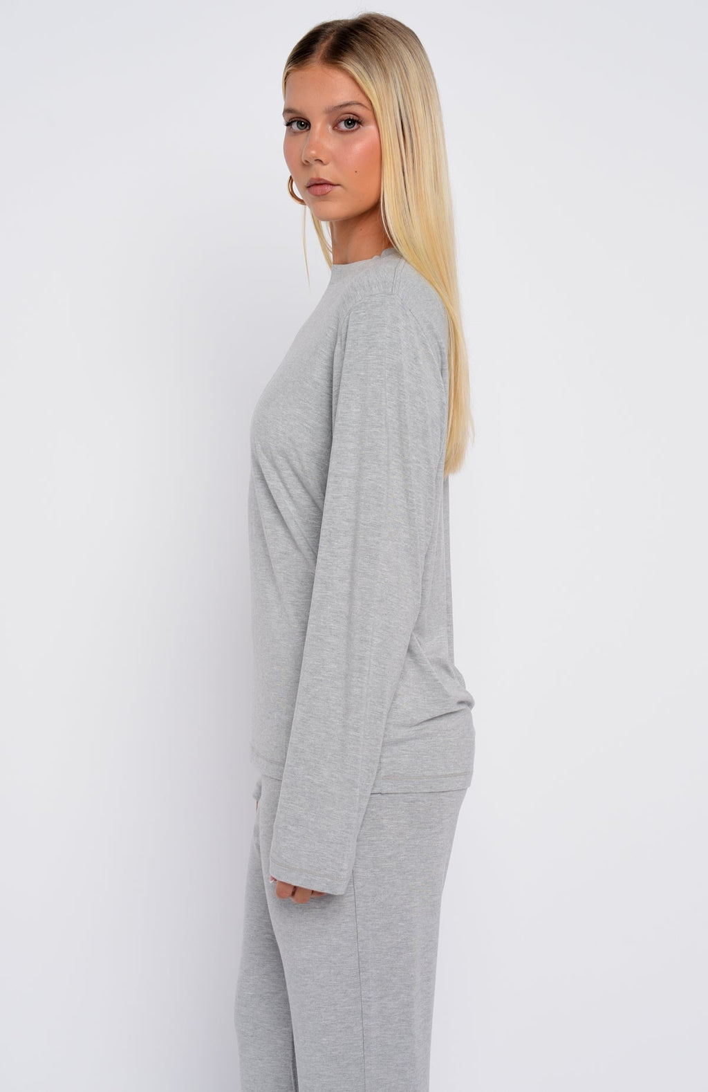 White Fox Slow Life Long Sleeve Pyjama Top Grey Marle