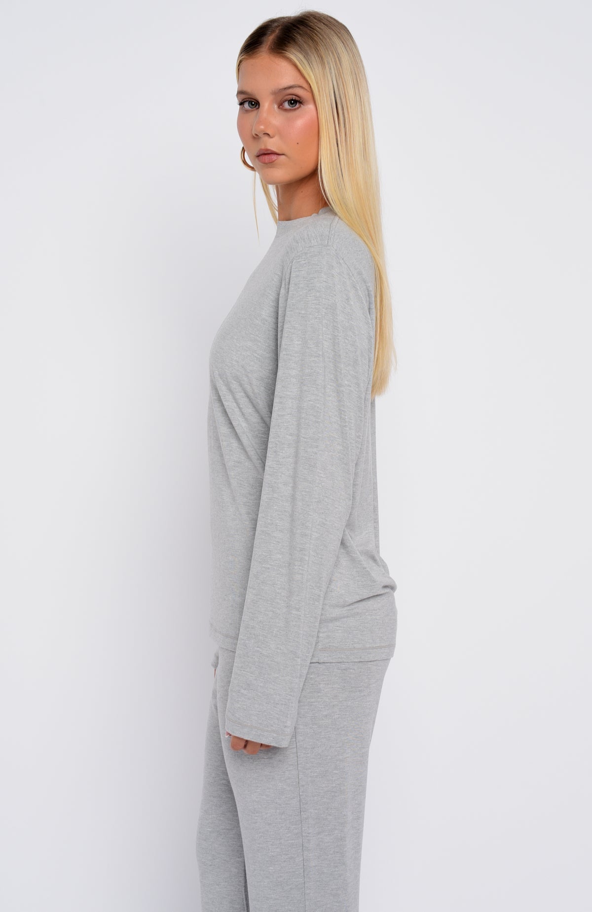 White Fox Slow Life Long Sleeve Pyjama Top Grey Marle