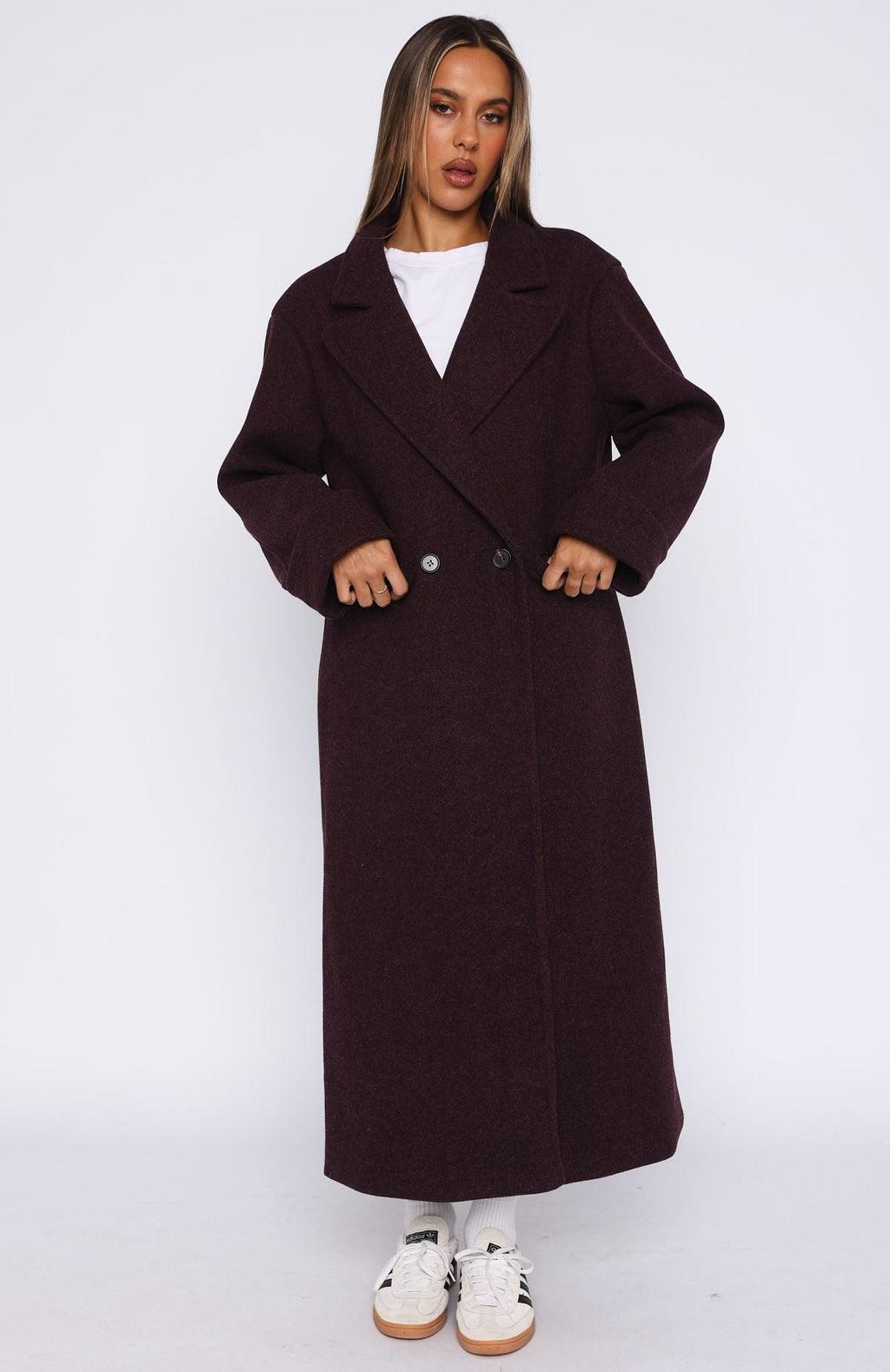 White Fox Winter Holiday Oversized Coat Burgundy