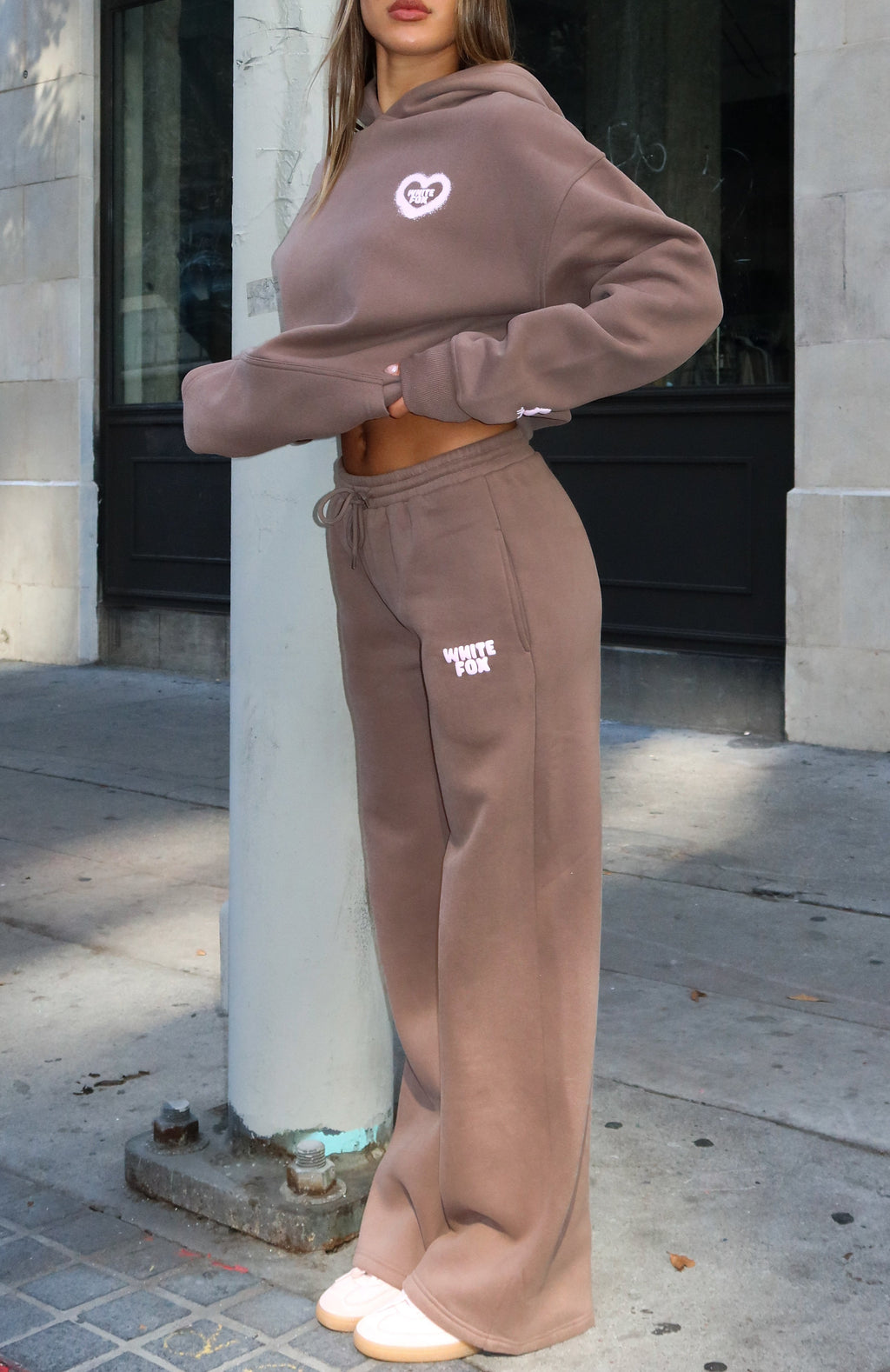 White Fox 11th Street City Girl At Heart Wide Leg Sweatpants Cinnamon Bun