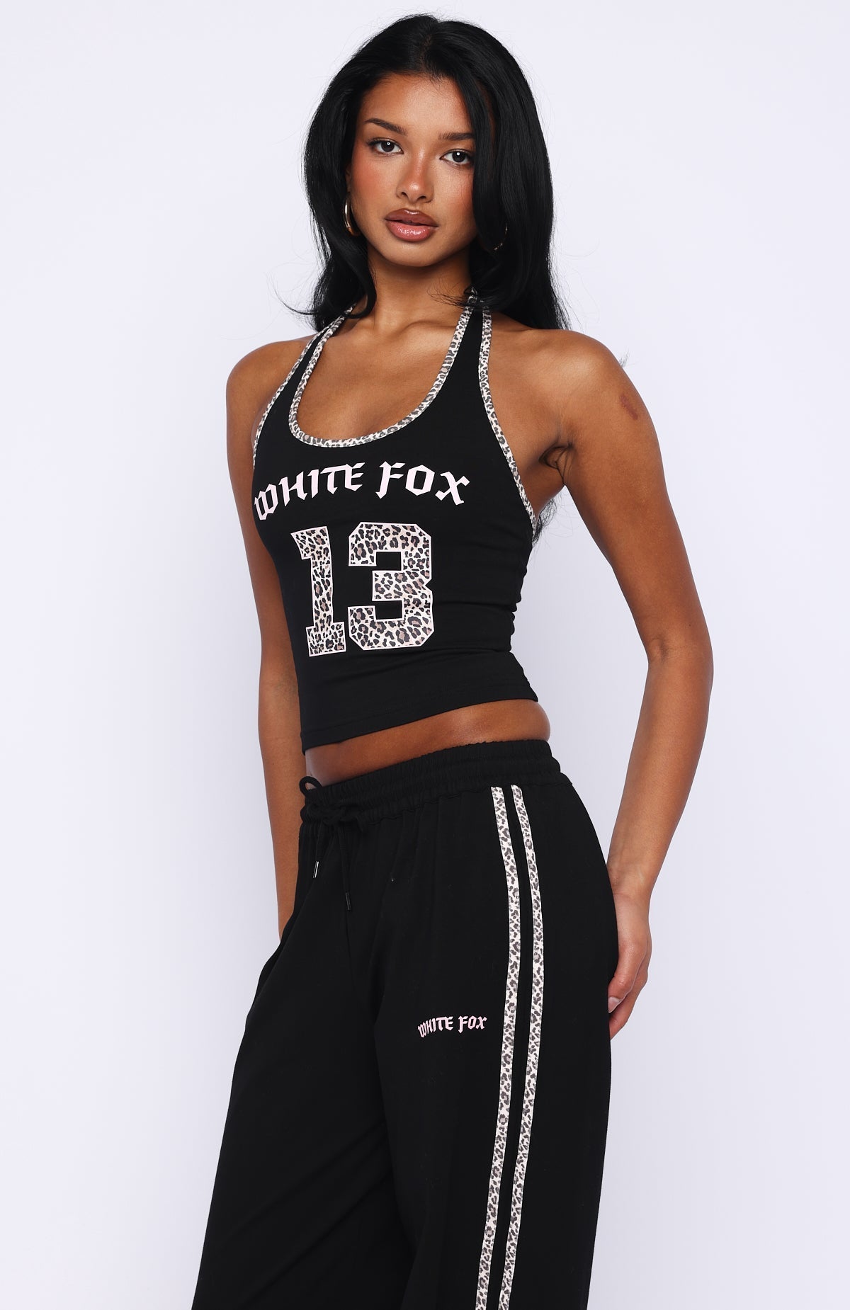 White Fox Boss Babe Vibes Halter Top Black