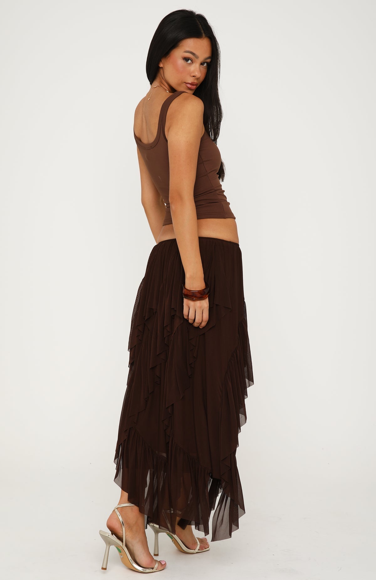 White Fox Sunset Strolls Midi Skirt Chocolate