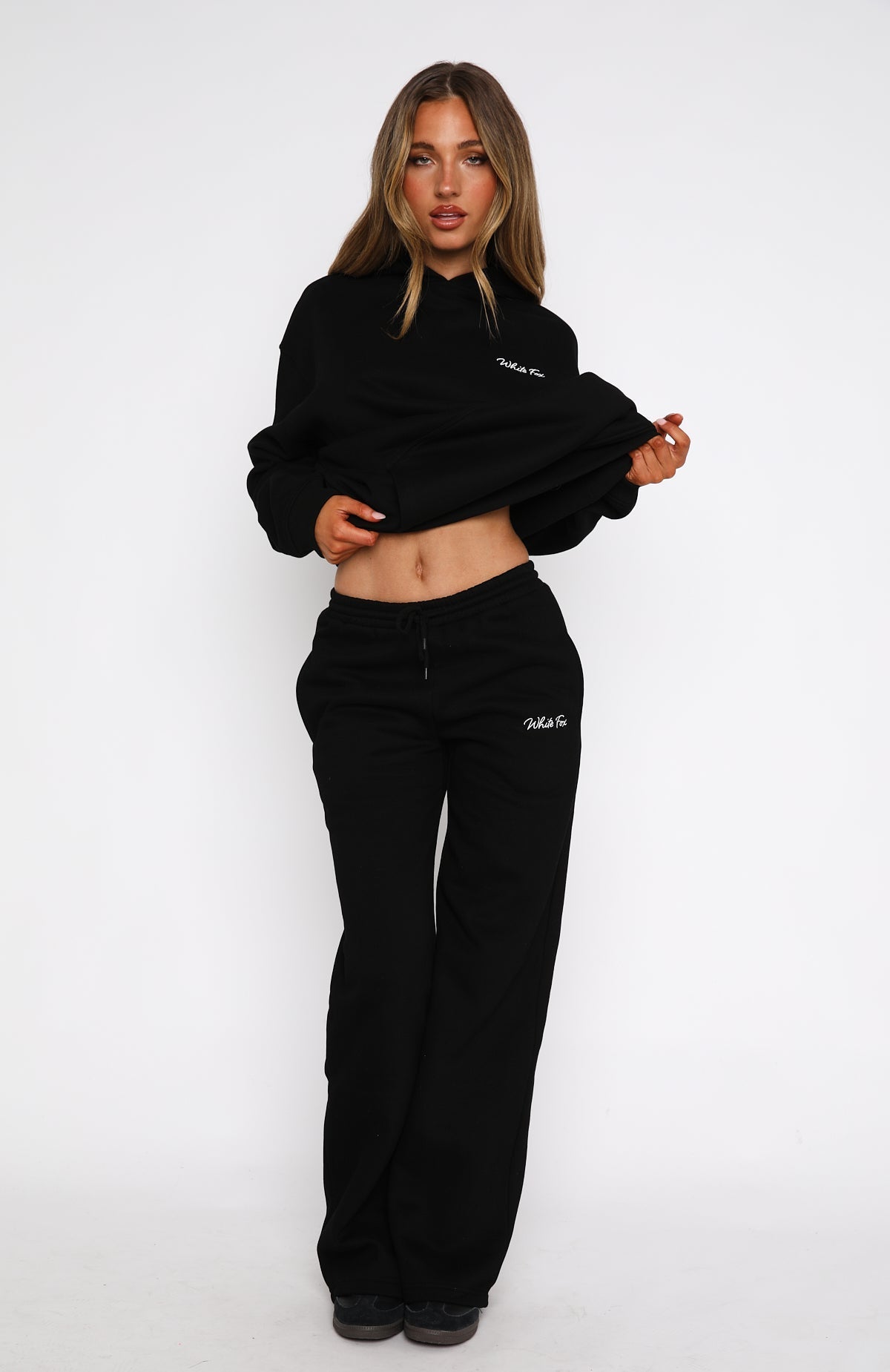White Fox Match Your Words Wide Leg Sweatpants Black