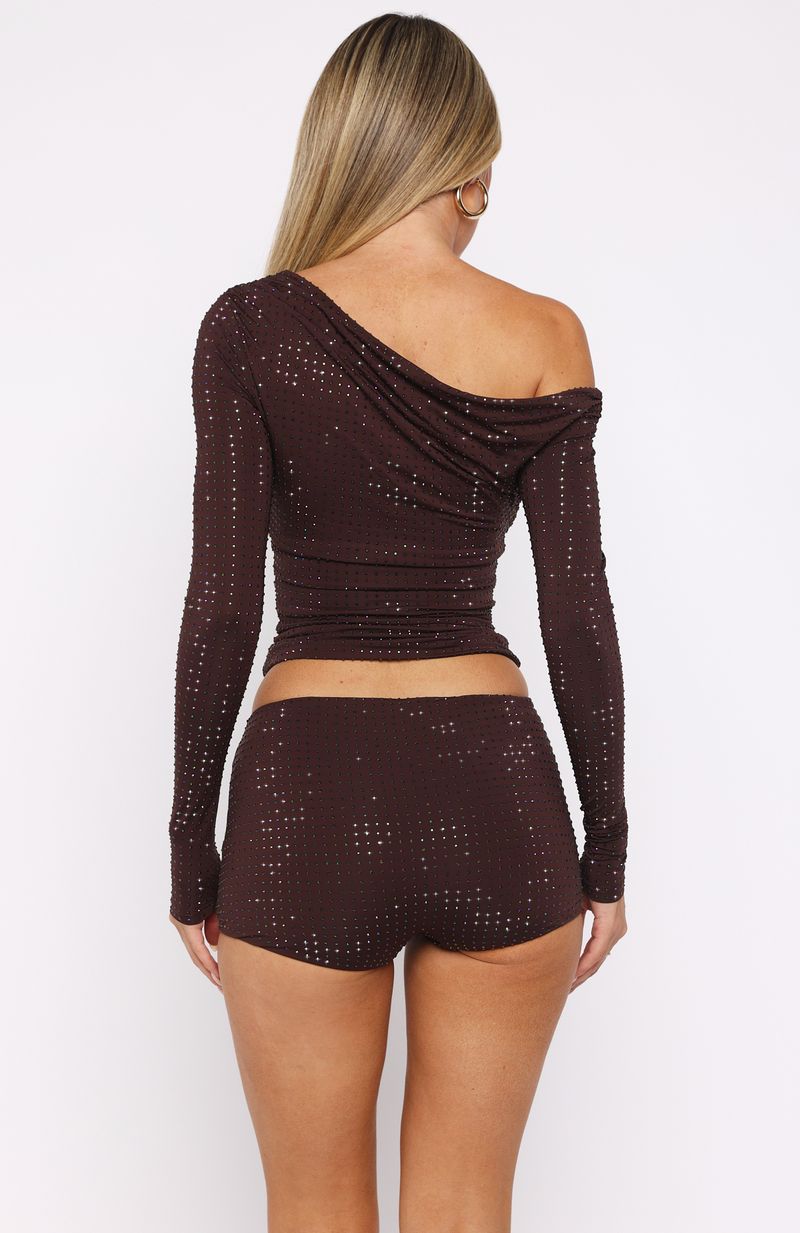 White Fox Tempted Heart Embellished Top Chocolate