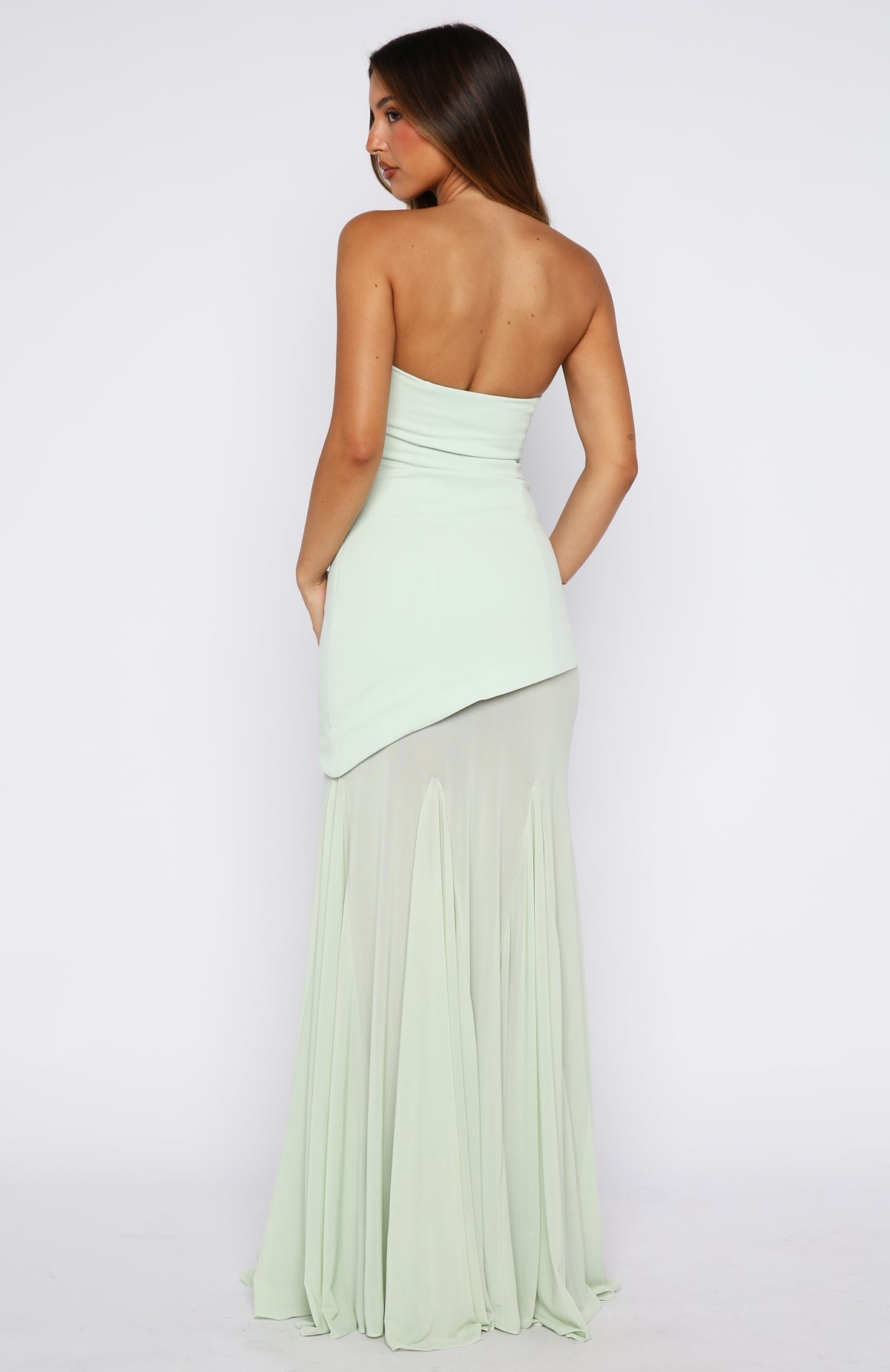 White Fox Sending My Best Strapless Maxi Dress Matcha