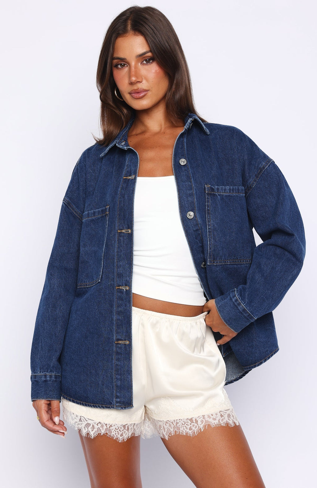 White Fox Freedom Of Love Denim Shirt Dark Blue