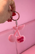 White Fox Cherry On Top Keychain Pink
