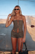 White Fox Don't Speak Faux Suede Bustier Cactus