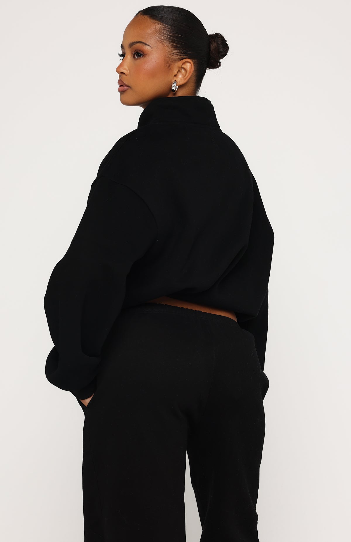 White Fox Test Drive Boxy Quarter Zip Sweater Black