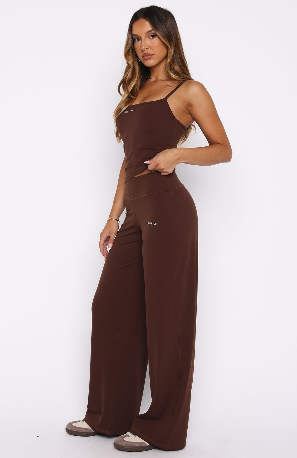 White Fox Core Strengths Wide Leg Pants Chocolate