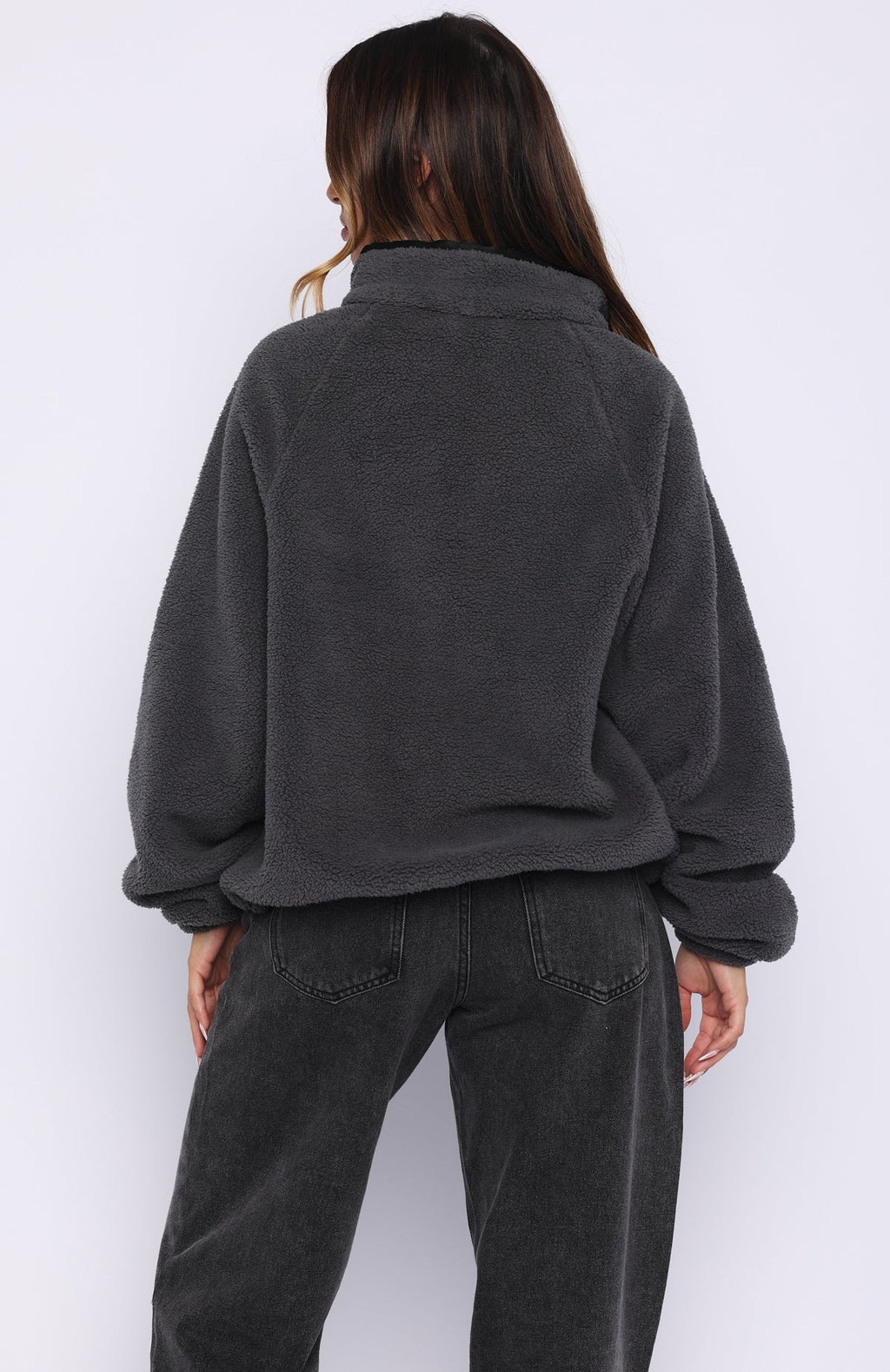 White Fox Calm Before The Storm Zip Front Fleece Sweater Charcoal