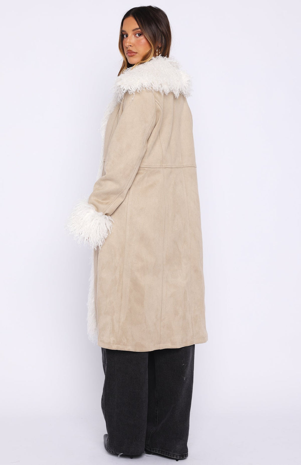 White Fox Help Me Down Coat Beige