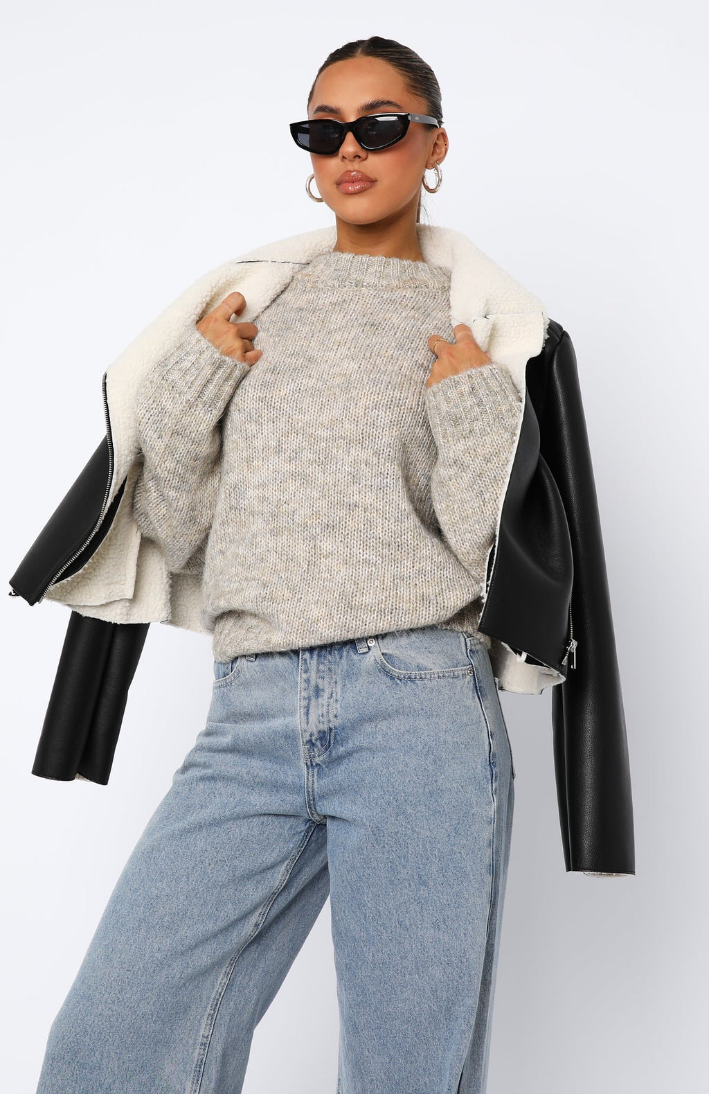 White Fox Ice Queen Knit Sweater Peppered Taupe