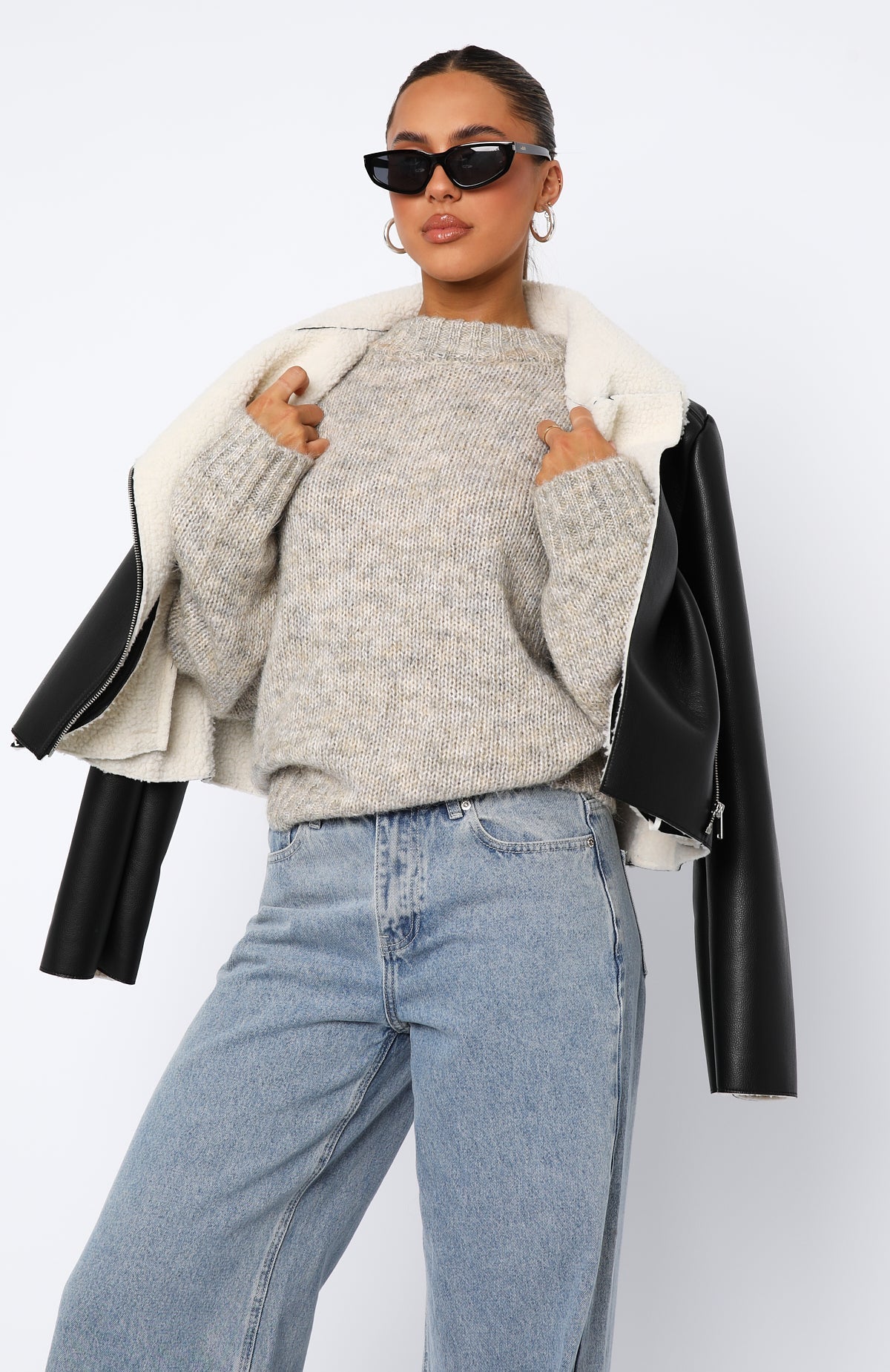 White Fox Ice Queen Knit Sweater Peppered Taupe