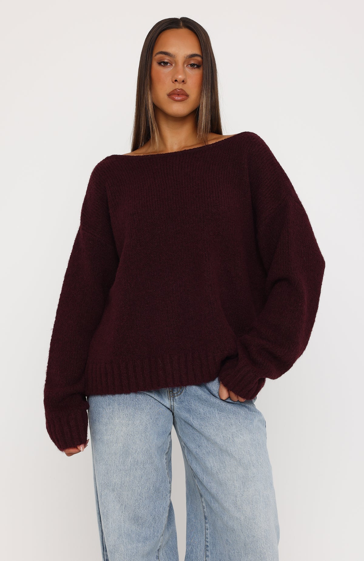 White Fox Softer Love Knit Sweater Merlot